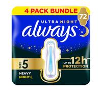 Always Sanitary Towels Secure Night – Size 5, Ultra Thin & Super Absorbent, 72 Pads (18x4)