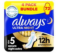Always Ultra Sanitary Towels with Wings, Secure Night, Size 5, 72 Towels (18 x 4 Packs), MEGA PACK, Odour Neutraliser, Absorbent Core