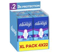 Always Ultra Sanitary Towels, Size 2 Long, Extra Large Pack, 88 Count, Super Absorbent, Ultra Thin Pads with Wings for Moderate Flow