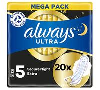 Always Ultra Sanitary Towels with Wings, Secure Night, Size 5, 80 Towels (20 x 4 Packs), MEGA Pack, Odour Neutraliser, Absorbent Core