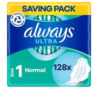 Always Ultra Sanitary Towels with Wings, Size 1, Normal, 128 Towels (32 x 4 Packs), Odour Neutraliser, Super Absorbent Core