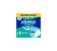 Always Ultra Sanitary Towels with Wings, Size 1, Normal, 128 Towels (32 x 4 packs), SAVING PACK, Odour Neutraliser, Super Absorbent Core