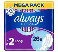 Always Ultra Sanitary Towels with Wings, Size 2, Long, 104 Towels (26 x 4 Packs), MEGA PACK, Odour Neutraliser, Absorbent Core