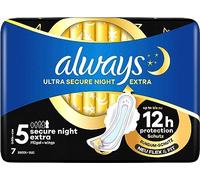 Always Ultra Secure Night Extra Sanitary Pads with Wings (Size 5) 7 Pieces, Super Absorbent and Ultra Thin, Odour Neutralising