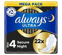 Always Ultra Secure Night Sanitary Towels with Wings, Size 4, 88 Towels (22 x 4 Packs), MEGA Pack, Odour Neutraliser, Super Absorbent Core