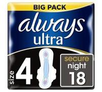 Always Ultra Secure Night (Size 4) Sanitary Towels Wings 18 Pads 2 Pack