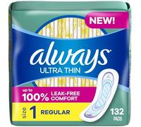 Always Ultra Thin, Feminine Pads For Women, Size 1 Regular Absorbency, Without Wings, Unscented, 44 Count x 3 (132 Count Total)