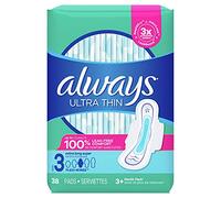 Always Ultra Thin Feminine Pads for Women, Size 3 Extra Long Super Absorbency, with Wings, Unscented, 38 Count