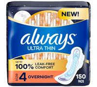 Always Ultra Thin Feminine Pads for Women, Size 4 Overnight Absorbency, with Wings, Unscented, 50 Count x 3 (150 Count Total)