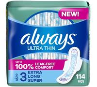 Always Ultra Thin Feminine Pads with Wings for Women, Size 3, Extra Long Super Absorbency, Unscented, 38 Count x 3 Packs (114 Count Total)
