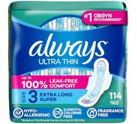 Always Ultra Thin Feminine Pads with Wings for Women, Size 3, Extra Long Super Absorbency, Unscented, 38 Count x 3 Packs (114 Count Total)