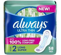 Always Ultra Thin Super Pads with Wings, Unscented, Size 2, 58 Ct