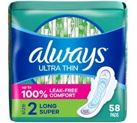 Always Ultra Thin Super Pads with Wings, Unscented, Size 2, 58 Ct