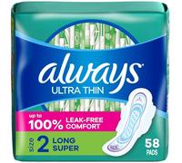 Always Ultra Thin Super Pads with Wings, Unscented, Size 2, 58 Ct