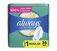 Always Ultra Thin Feminine Pads for Women, Size 1, Regular Absorbency, with Wings, Unscented, 36 Count