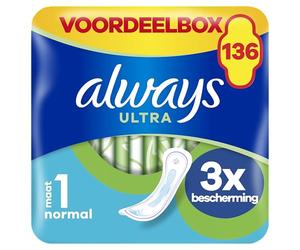Always Ultra Women's Sanitary Pads Size 1, Normal, 136 Sanitary Towels with Wings (4 x 34 Pieces) Multipack, Ultra Thin and Super Absorbent