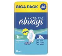 Always Ultra Women's Sanitary Pads Size 1, Normal (38 Sanitary Towels with Wings) Giga Pack, Thin and Super Absorbent, Odour-Neutralising and Leakage Protection