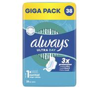 Always Ultra Women's Sanitary Pads Size 1, Normal (38 Sanitary Towels with Wings) Giga Pack, Thin and Super Absorbent, Odour-Neutralising and Leakage Protection