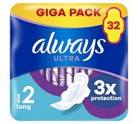 Always Ultra Women's Sanitary Pads Size 2, Long (32 Sanitary Towels with Wings) Giga Pack, Thin and Super Absorbent, Odour-Neutralising and Leakage Protection