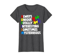 Always Unique Totally Interesting Tee Shirt Autism Awareness T-Shirt, Women, Dark Heather Grey, Medium