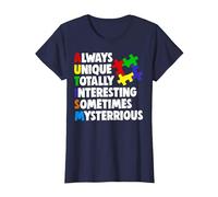 Always Unique Totally Interesting Tee Shirt Autism Awareness T-Shirt, Women, Navy Blue, 3X-Large
