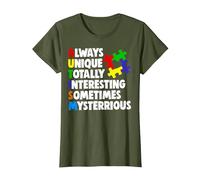 Always Unique Totally Interesting Tee Shirt Autism Awareness T-Shirt, Women, Olive Green, Small