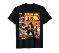 Always Win! Bitcoin Samurai Warrior Comic Poster Power Art Value Graphic T-Shirt, Men, Black, XL