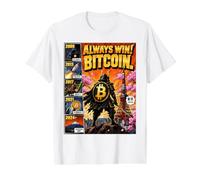 Always Win! Bitcoin Samurai Warrior Comic Poster Power Art Value Graphic T-Shirt, Men, White, M