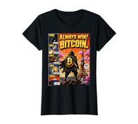 Always Win! Bitcoin Samurai Warrior Comic Poster Power Art Value Graphic T-Shirt, Women, Black, S
