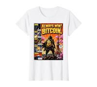 Always Win! Bitcoin Samurai Warrior Comic Poster Power Art Value Graphic T-Shirt, Women, White, XL