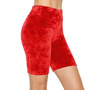 ALWAYS Women's Crushed Velvet Shorts - Buttery Soft Comfortable Sexy Stretchy Biker Pants, Vsbk128 / Red, Medium