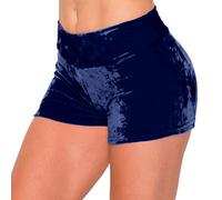 ALWAYS Women's Crushed Velvet Shorts - Buttery Soft Comfortable Sexy Stretchy Biker Pants, Vsho128 / Navy, M