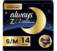 Always Zzzs Overnight Disposable Period Underwear for Women, Size Small/Medium, Black Period Panties, Leakproof, 7 Count x 2 Packs (14 Count Total)