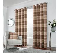 always4u 100% Blackout Curtains Check Eyelet Bedroom Tartan Curtain Plaid Brushed Cheque Pair of Highland Woolen Look Window Treatment for Living Room Light Coffee 66 * 72 Inches