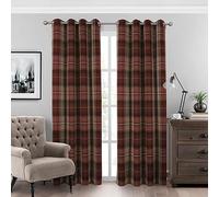 always4u 100% Blackout Curtains Check Eyelet Bedroom Tartan Curtain Plaid Brushed Cheque Pair of Highland Woolen Look Window Treatment for Living Room Dark Red 46 * 90 Inches