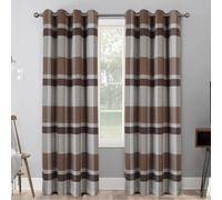 always4u 100% Blackout Curtains Check Eyelet Bedroom Tartan Curtain Plaid Woven Brushed Cheque Pair of Highland Woolen Look Window Treatment for Living Room Brown 46 * 72 Inches
