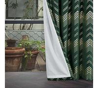 always4u 100% Blackout Curtains For Living Room Velvet Energy Efficiency Drapes Luxury Line Pattern Gold Foil Print Lined Window Treatments 2 Panels Olive Green 90 * 90