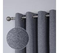 always4u 100% Blackout Curtains Grey Geo Jacquard Curtain for Living Room Thermal Modern Scandi Look Texture Window Treatments Eyelet Home Decoration 1 Pair W90*L90