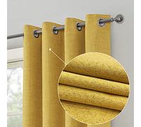 always4u 100% Blackout Linen Textured Curtains Burlap Casual Weave Thermal Insulated Drapes for Living Room Bedroom 2 Panels Mustard Yellow 54*95 Inches