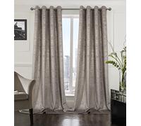 always4u 100% Blackout Soft Velvet Curtains for Bedroom Living Room Thermal Energy Saving 120 Inches Long Luxury Gold Foil Print Drapes 2 Panels Champagne
