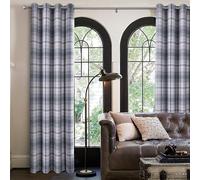 always4u 100% Blackout Tartan Curtains Highland Check Eyelet Curtain Woolen Look Plaid Brushed Cheque Pair of Window Treatment for Bedroom Living Room Grey 66 * 72 Inches