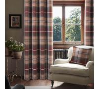 always4u 100% Blackout Tartan Curtains Highland Check Eyelet Curtain Woolen Look Plaid Brushed Cheque Pair of Window Treatment for Bedroom Living Room Brick Red 66 * 72 Inches