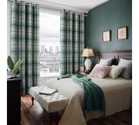 always4u 100% Blackout Tartan Curtains Highland Check Eyelet Curtain Woolen Look Plaid Brushed Cheque Pair of Window Treatment for Bedroom Living Room Green 90 * 90 Inches