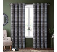 always4u Blue Grey Check Curtains Eyelet Tartan Curtain for Living Room Bedroom Highland Woolen Look Checked Fully Lined Pair of 90 * 90 Inches