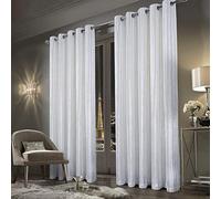 always4u Crushed Velvet Curtains Luxury Line Pattern Curtain Eyelet Thermal Dark for Living Room Window Treatments White A Pair 46 * 54