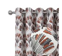 always4u Jacquard Curtains Lined Eyelet Thermal Insulating Nature Style Woven Banana Leaf Pattern Drapes For Bedroom Living Room Window Treatment A Pair Caramel 66 * 72