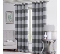 always4u Light Grey Check Curtains Plaid Farmhouse Window Curtains Grommet Drapes for Living Room Bedroom 2 Panels 54 * 84 Inches