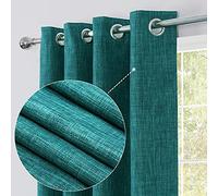always4u Linen Look 100% Blackout Eyelet Curtains Thermal Energe Saving for Bedroom 1 Pair Noise Reducing Solid Modern Window Treatment for Home Decoration Teal W66*L72