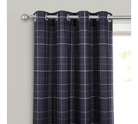 always4u Linen Look Curtains Eyelet Printed Check Curtains Semi-sheer Plaid Drapes for Living Room Bedroom Decoration Modern Textured 1 Pair Black W90 x L90 Inches