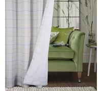 always4u Linen Look Curtains Eyelet Printed Check Curtains Semi-sheer Plaid Drapes for Living Room Bedroom Decoration Modern Textured 1 Pair Beige Green Yellow W46 x L54 Inches